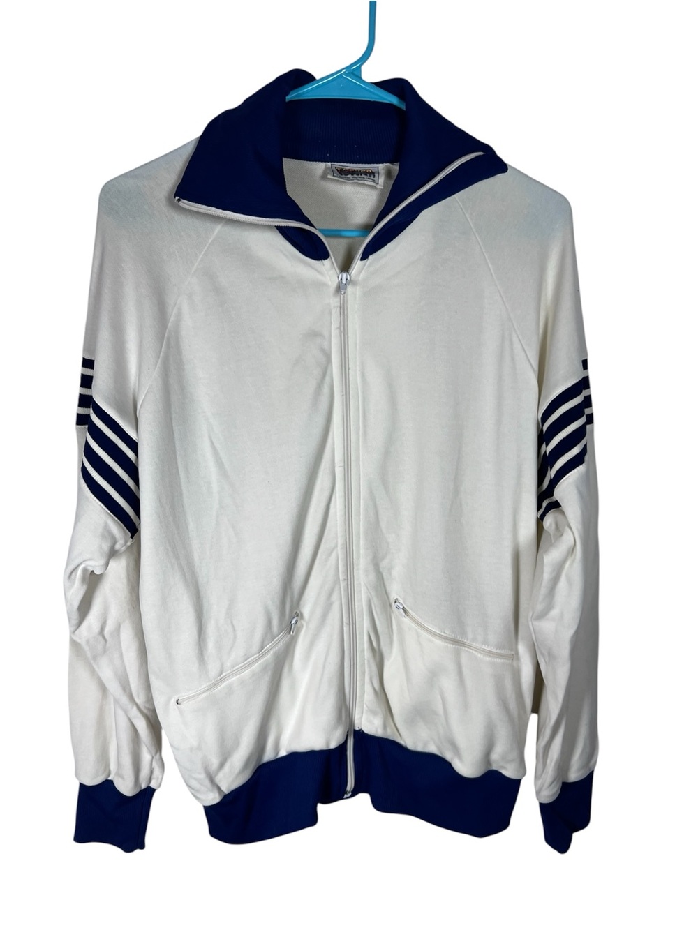 Vintage Topher White & Navy Zip-Front Track Jacket Size M